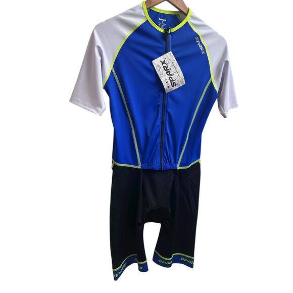 NWT SPARX Men’s Triathlon Skinsuit Large Blue Cycling / Tri Suit Zip Front - Picture 7 of 14